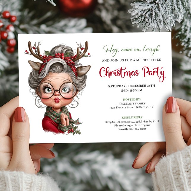 Invitación divertida de fiesta de Navidad de la ab (Funny Christmas Granny Festive Party Invitation)