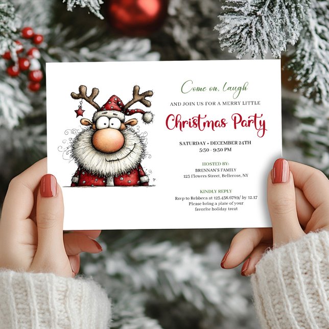 Invitación divertida de fiesta de Papá Noel rojo v (Funny Santa Red Green Cartoon Party Invitation)