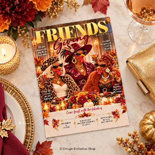 Invitación Divertida de Friendsgiving con Pavos Gl
