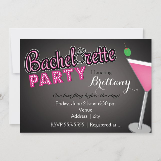 Invitación divertida de la Bachelorette Party Pink (Anverso)