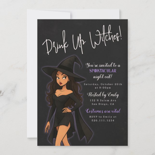 Invitación divertida de la fiesta de Brujas de Hal (Anverso)