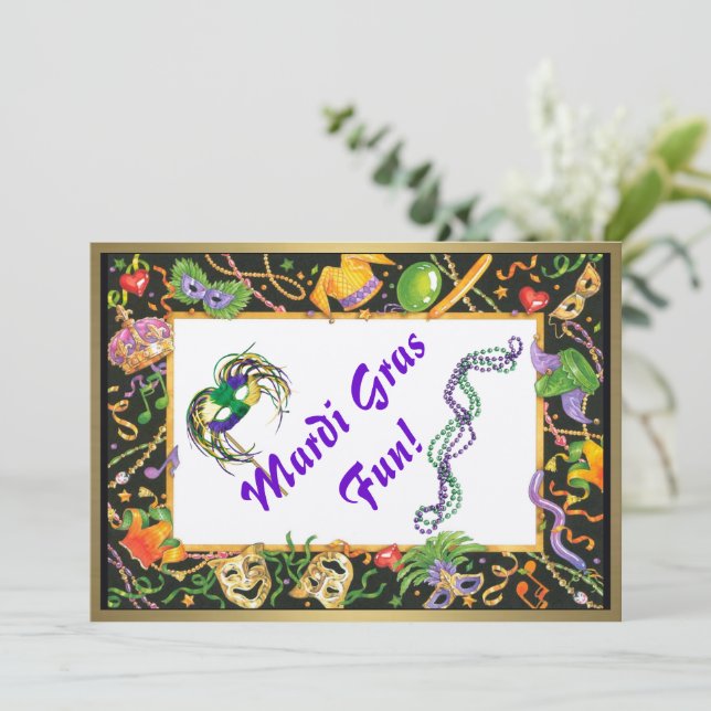Invitación divertida de Mardi Gras (Anverso de pie)