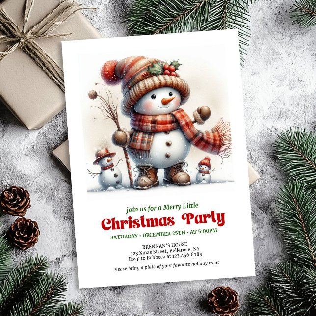 Invitación divertida de muñeco de nieve de Navidad (Whimsical Christmas snowman invite kids fun editable

)