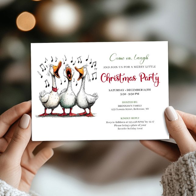 Invitación divertida de Navidad con gansos minimal (Christmas Funny Geese Minimalist Whimsical Invite)