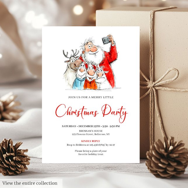 Invitación divertida de Navidad con Santa Claus mi (Funny Santa Claus Minimal Christmas Party Invite)