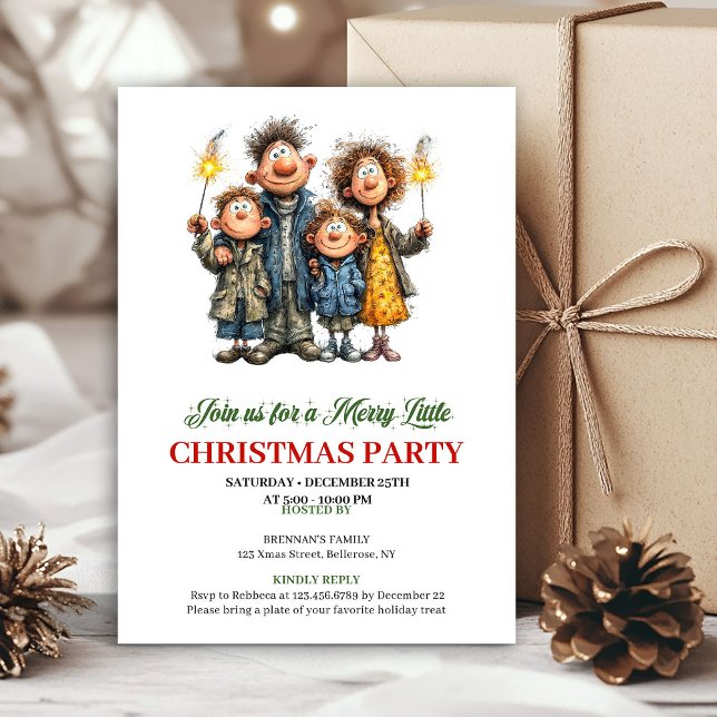 Invitación divertida de Navidad familiar con acuar (Funny Watercolor Family Festive Christmas Invite)