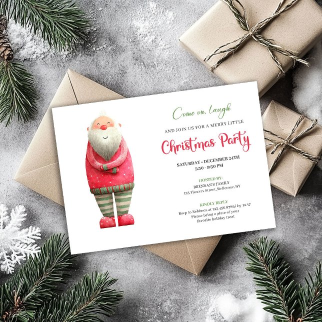 Invitación divertida de Papá Noel rosa para fiesta (Whimsical Funny Pink Santa Christmas Party Invite)