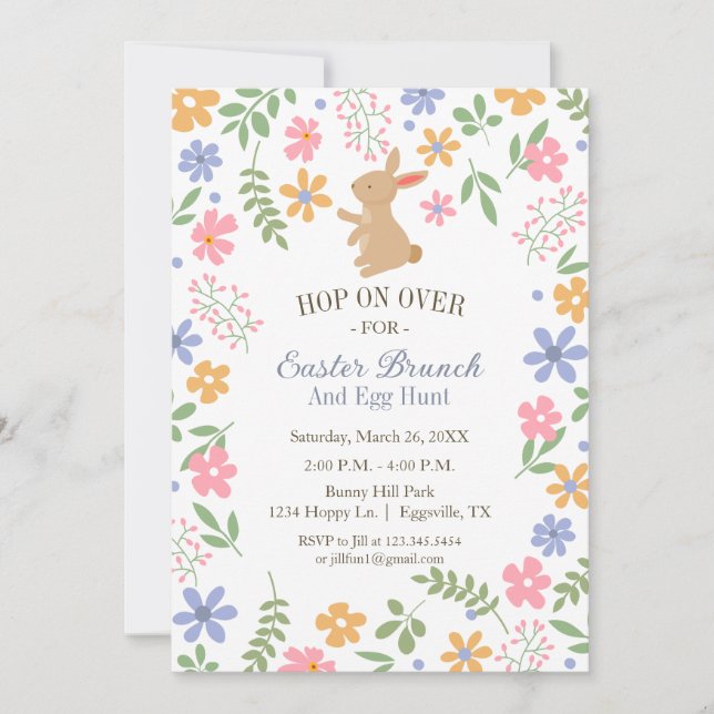 Invitación divertida de Pascua con conejito lindo  (Anverso)