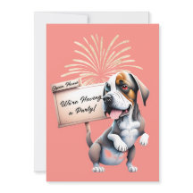 Invitación divertida de perro a la fiesta de inaug