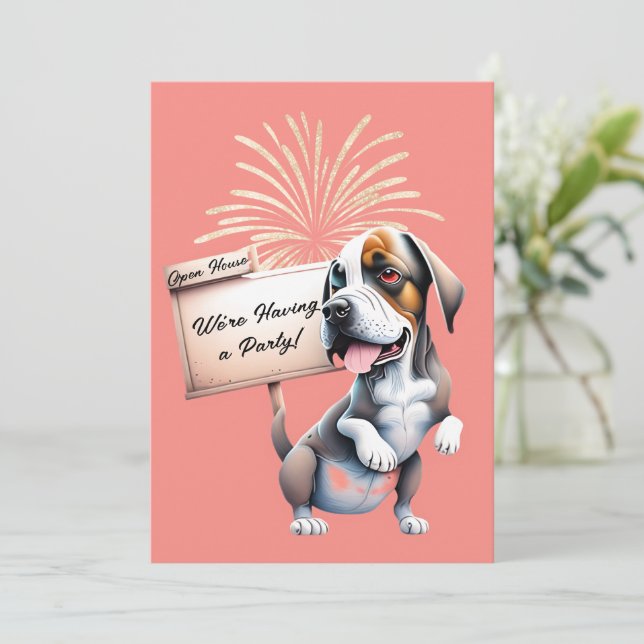 Invitación divertida de perro a la fiesta de inaug (Anverso de pie)
