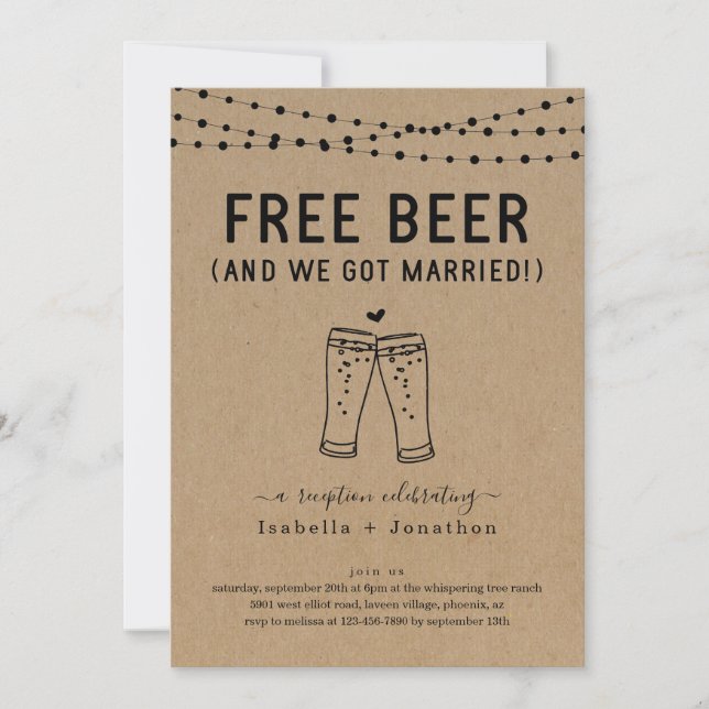 Invitación Divertida de Recepción Solo con Cerveza (Anverso)