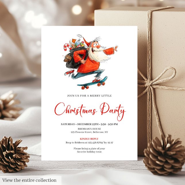Invitación divertida de Santa en acuarela para fie (Watercolor Santa Funny Holiday Party Invitation)