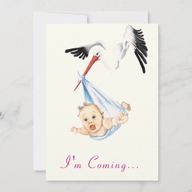 Invitación divertida de Stork Baby Shower - Ya voy (Reverso)