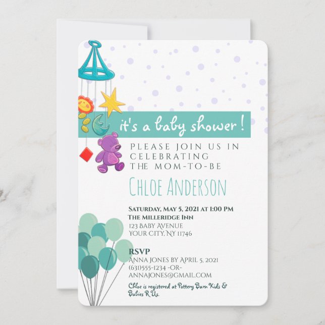 Invitación divertida en Baby Shower Verde azulada  (Anverso)