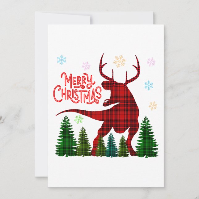 Invitación divertida feliz navidad dinosaurio deer check plai (Anverso)