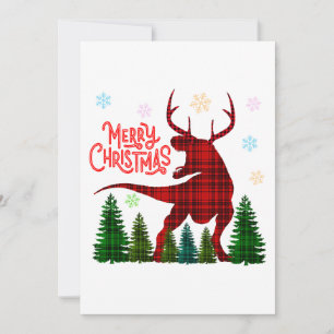 Invitación divertida feliz navidad dinosaurio deer check plai