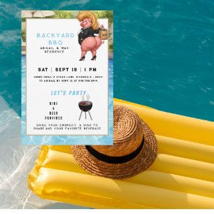 Invitación Divertida fiesta de BBQ y piscina en el patio tras