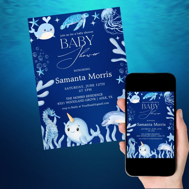 Invitación Divertida Fiesta de Bebé Náutica, Azul el Mar (Subido por el creador)