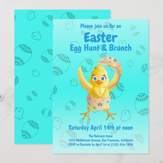 Invitación Divertida Fiesta de Caza de Huevos de Pascua con P (Anverso / Reverso)