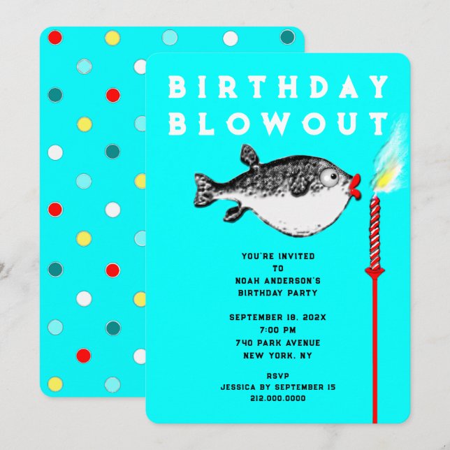 Invitación Divertida fiesta de cumpleaños (Anverso / Reverso)