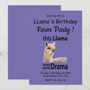Invitación Divertida fiesta de cumpleaños de granja con llama