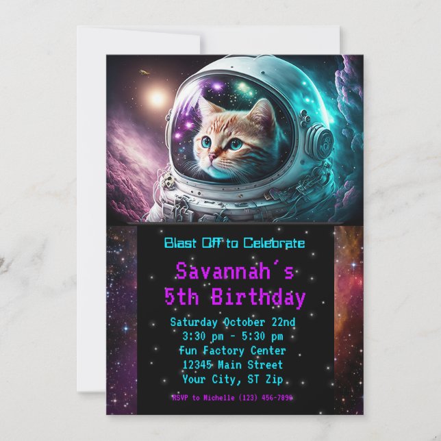 Invitación Divertida fiesta de cumpleaños del astronauta del  (Anverso)