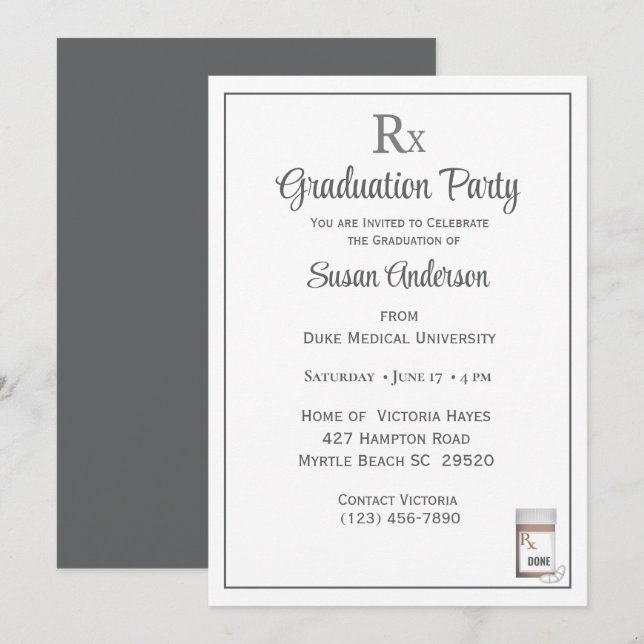 Invitación Divertida fiesta de graduación de botellas Rx Pill (Anverso / Reverso)