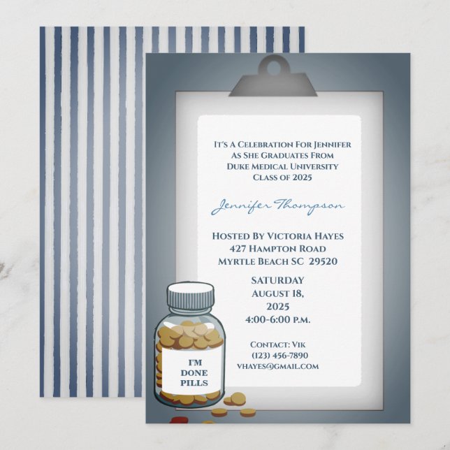 Invitación Divertida fiesta de graduación médica del Portapap (Anverso / Reverso)