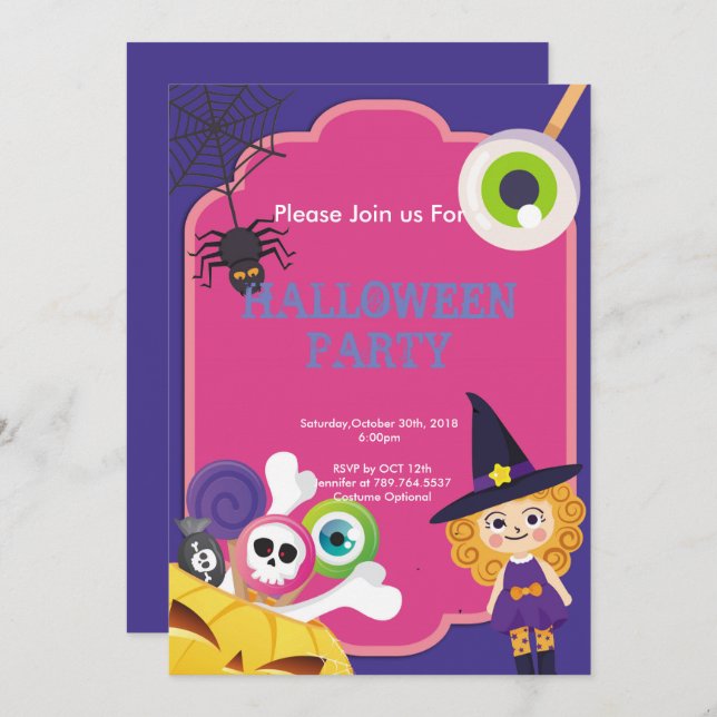 Invitación divertida fiesta de Halloween (Anverso / Reverso)