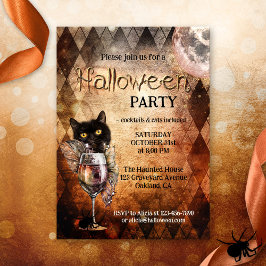 Invitación Divertida fiesta de Halloween con gatos y cócteles
