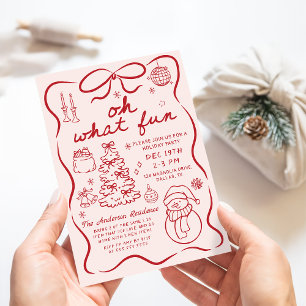 Invitación Divertida Fiesta de Navidad Roja y Caprichosa
