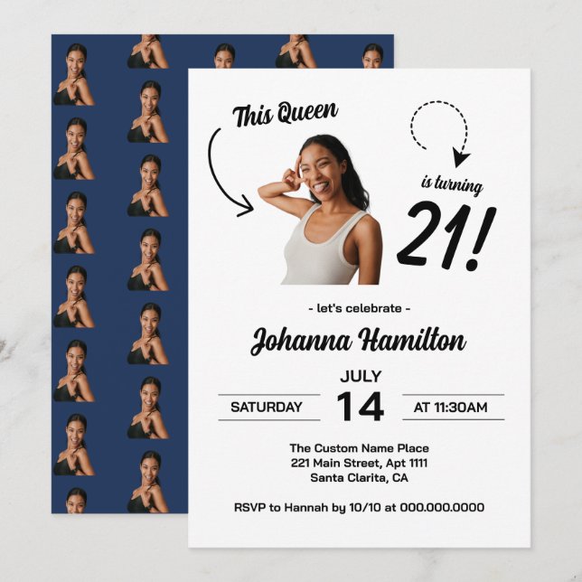 Invitación Divertida foto de cara de mujer personalizada para (Anverso / Reverso)
