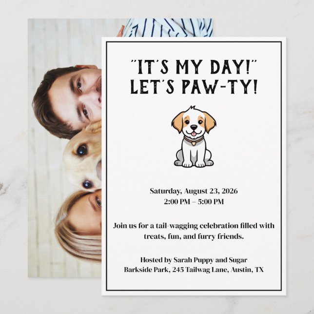 Invitación Divertida | mamá de perro | papá de per (Anverso / Reverso)