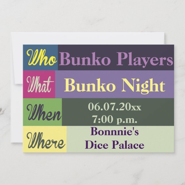 Invitación divertida moderna de Bunko colorida (Anverso)