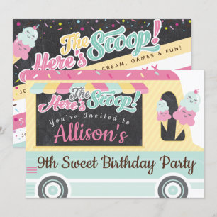 Invitación Divertida Negrita Ice Cream Truck Cumpleaños Party