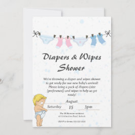 Invitación divertida para baby shower de pañales y