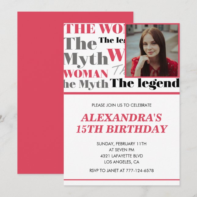 invitación divertida para cumpleaños 15 Foto Mito  (Anverso / Reverso)