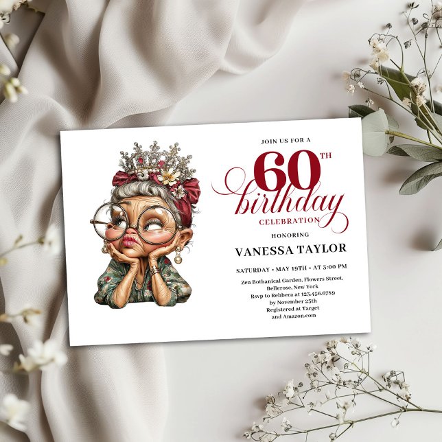 Invitación divertida para cumpleaños 60 Señora fie (Funny 60th Birthday Invite Old Lady Party Humor)