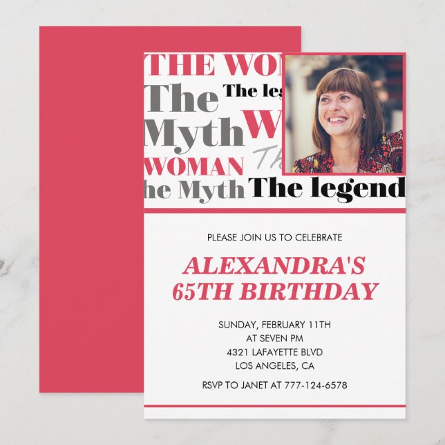 Invitación divertida para cumpleaños 65 Foto Mito  (Anverso / Reverso)