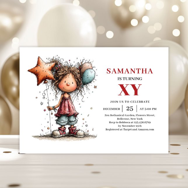 Invitación divertida para el cumpleaños de una chi (Quirky Girl Birthday Funky invitation)