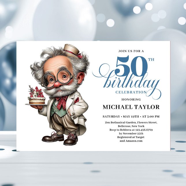 Invitación divertida para fiesta de cumpleaños 50  (Comic Style Man Turning 50 Fun Party Invitation)