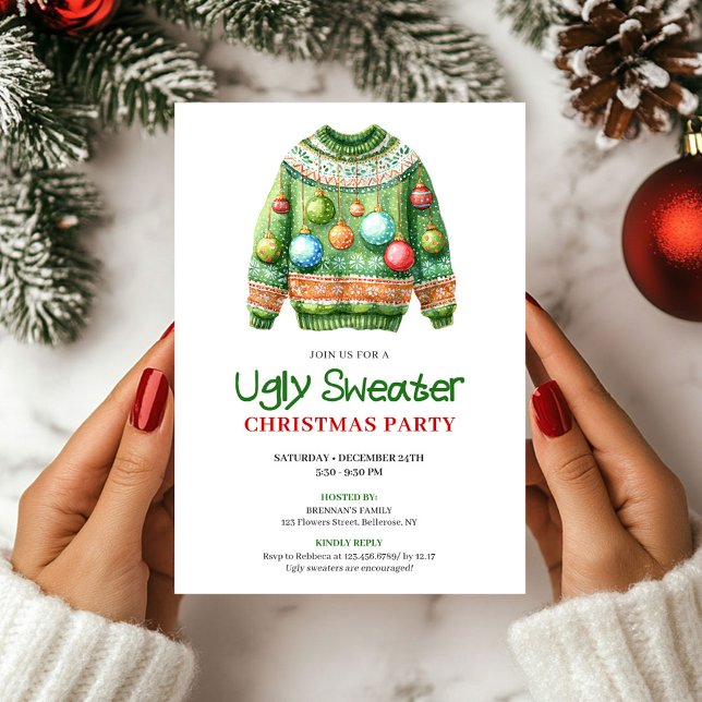 Invitación divertida para fiesta de Navidad con su (Playful Funny Ugly Sweater Holiday Invite)