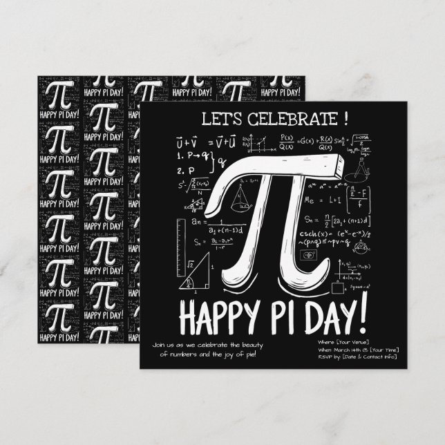 Invitación divertida para fiesta del Día de Pi – M (Anverso / Reverso)