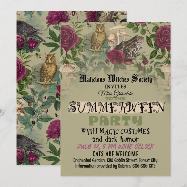 Invitación divertida para la fiesta de brujas de S (Anverso / Reverso)