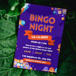 Invitación divertida para la noche de bingo morado