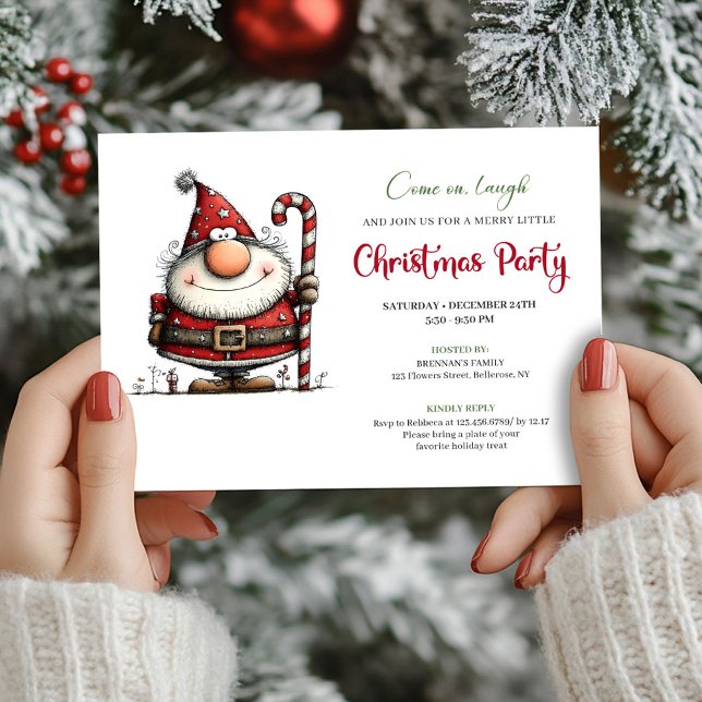 Invitación divertida para una fiesta navideña con  (Quirky Modern Santa Claus Holiday Party Invite)