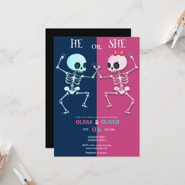 Invitación Divertida revelación de género de Halloween (Anverso/Reverso In Situ)