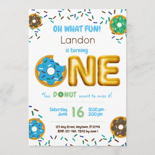 Invitación Divertida rocia a Donut Doughnut Boy 1er cumpleaño