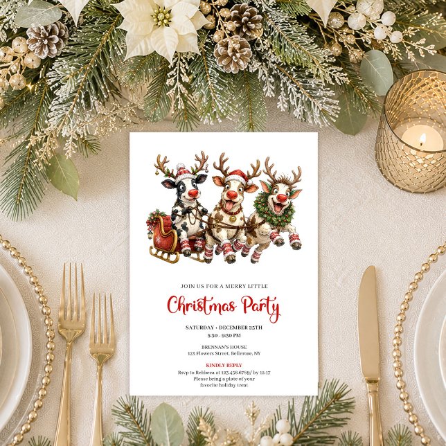 Invitación divertida y caprichosa a la fiesta de N (Whimsical Funny Cow Christmas Party Invitation Design

)