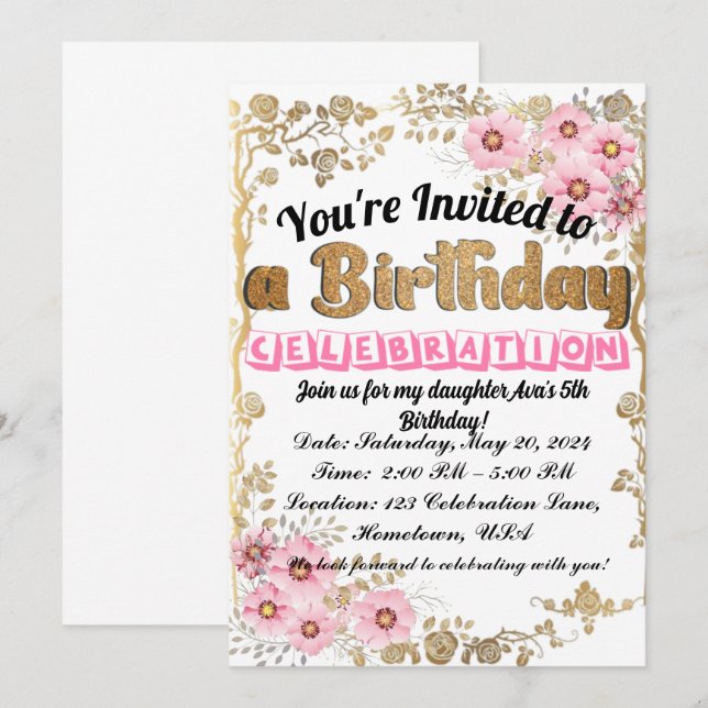 Invitación divertida y caprichosa para el cumpleañ (Anverso / Reverso)
